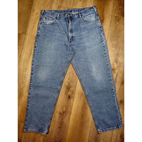 Carhartt Other - Carhartt Men's B17 STW Relaxed Fit Blue Denim Work Jeans Size 40x30 Light Wash